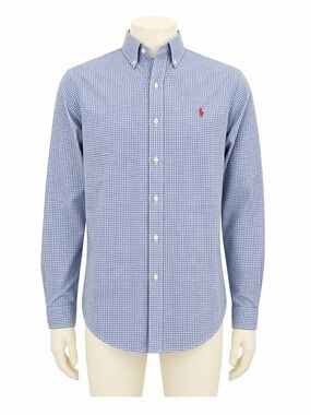 Ralph Lauren Slim Fit Button Down Shirt Blue Check Cotton Men’s Large Classic